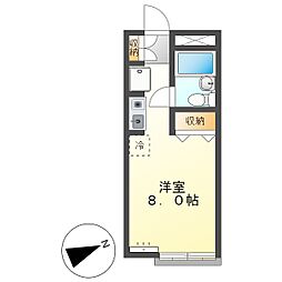 高知市寿町　1Ｒ　2Ｆ（角部屋・駐輪場） 2階ワンルームの間取り