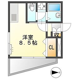 高知市神田 1R 4F(初期費用減額CP) 1階ワンルームの間取り