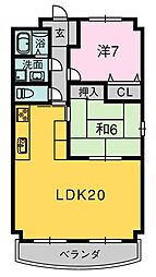鏡川コーポA棟 2LDKの間取図画像