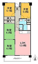アーネスト能茶山 4階4LDKの間取り