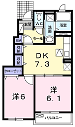 プレミール　ヴィラ　Ｂ 1階2DKの間取り