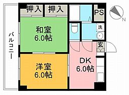 メゾンMiyaji 3階2DKの間取り