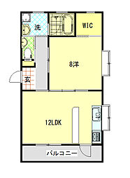 神泉ハイツ 2階1LDKの間取り