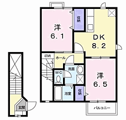 メゾン・ラピュタB 1階2DKの間取り