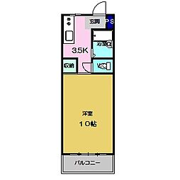 サンシティII 4階1Kの間取り