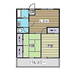 ハイツ南国 2階2LDKの間取り
