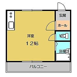 サンシティ船戸 3階ワンルームの間取り