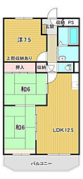 鏡川コーポA棟 3LDKの間取図画像
