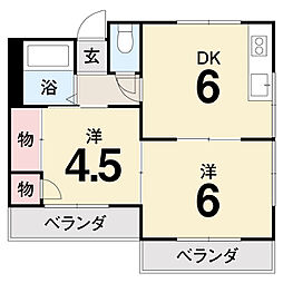 ハイツサンルート 4階2DKの間取り
