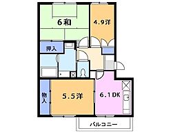 フォレスト蜂の巣2 3DKの間取図画像