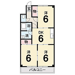 ダイヤモンドハイツみかづき 1階3DKの間取り