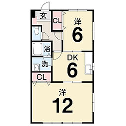 ダイヤモンドハイツみかづき 3階2DKの間取り