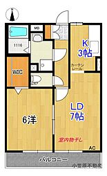 ビレッジ北久保 C棟 3階1LDKの間取り