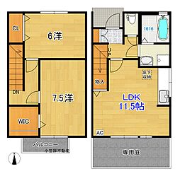グランドソレーユ 1階2LDKの間取り