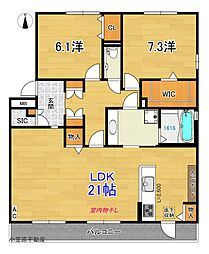 ラ・シェーブル・セゾン 2LDKの間取図画像