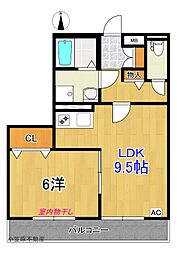ビレッジ北久保C 1LDKの間取図画像