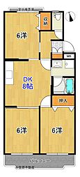 リバーハイツ比島1 3DKの間取図画像