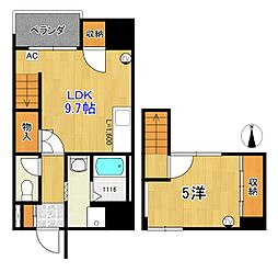 上町シティガーデン 1LDKの間取図画像