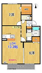 セジュールウイルモア 2LDKの間取図画像