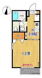 シャーメゾン比島B 1Kの間取図画像