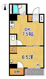 上町シティガーデン 1DKの間取図画像