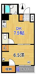 シティガーデン上町 5階1DKの間取り