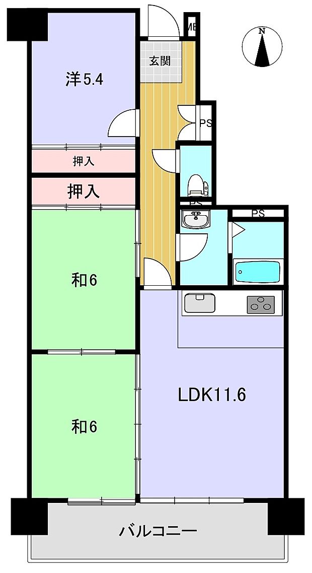 アーネスト能茶山(3LDK) 11階の間取り