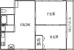 あけぼのハイツ 2階2LDKの間取り