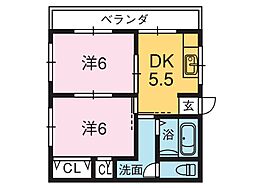 ウイングハイツ 2DKの間取図画像