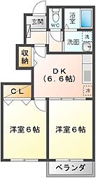 サン・グリーン・ハイツB 2DKの間取図画像