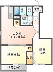 オーク・K 2LDKの間取図画像