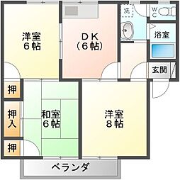 メゾントレビXIII 2階3DKの間取り