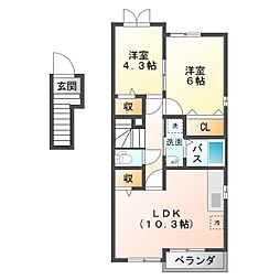 笑顔館II 2階2LDKの間取り