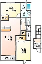 アルバ・田の上 2階2LDKの間取り