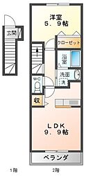 アクア・サイド・ヴィオラB 2階1LDKの間取り