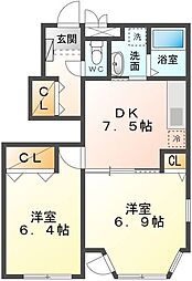 フィオーレ政枝C 2DKの間取図画像