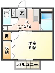 ドミール・ルシパー 1Kの間取図画像
