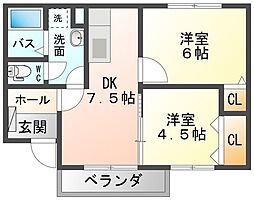 ウエスト・ワン 1階2DKの間取り