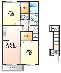 ペニーレイン 2階2LDKの間取り