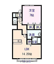 ウィステリア・フィールド 2階1LDKの間取り