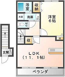 ラ・ジュネスデ東雲A 2階1LDKの間取り