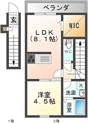 EARL’S COURT 下泉（アールズコート下泉） 2階1LDKの間取り