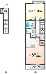 フォンテーヌ 2階1LDKの間取り