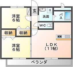 サンパティークII 2階2LDKの間取り