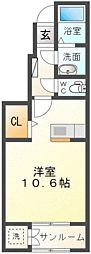 ラビアンローズ 1階ワンルームの間取り
