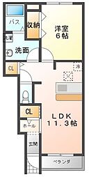 シームリーB 1LDKの間取図画像
