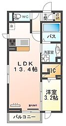 レーヴリッチ 1LDKの間取図画像