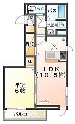 アサヒパレス久保田B 1LDKの間取図画像