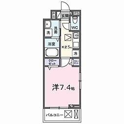 ルーベル桜井 1階1Kの間取り