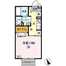 ミントグリーン 1Kの間取図画像
